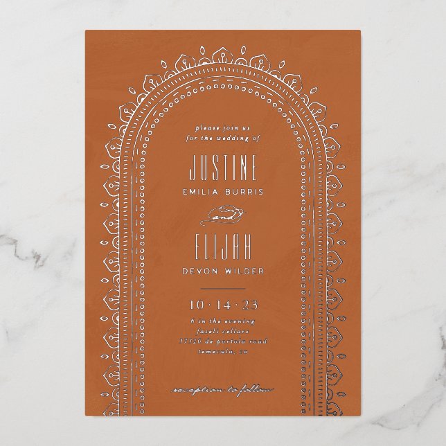 Einladung zur Verzierten Bogenhochzeit - Tan (Vorderseite)