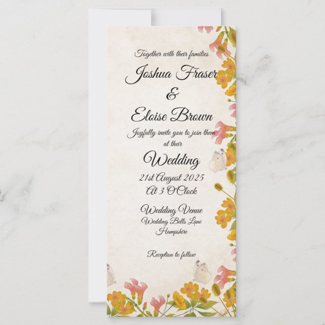 Einladung zur viktorianischen Wiesengelben Hochzei (Vorderseite)