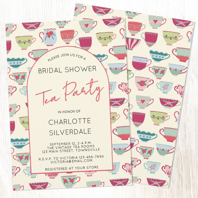 Einladung zur Vintage-Teeparty-Brautparty (Modern vintage teacup bridal shower tea party invitation)