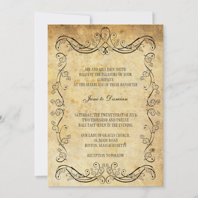 Einladung zur Vintagen Blumenhochzeit (Vorderseite)