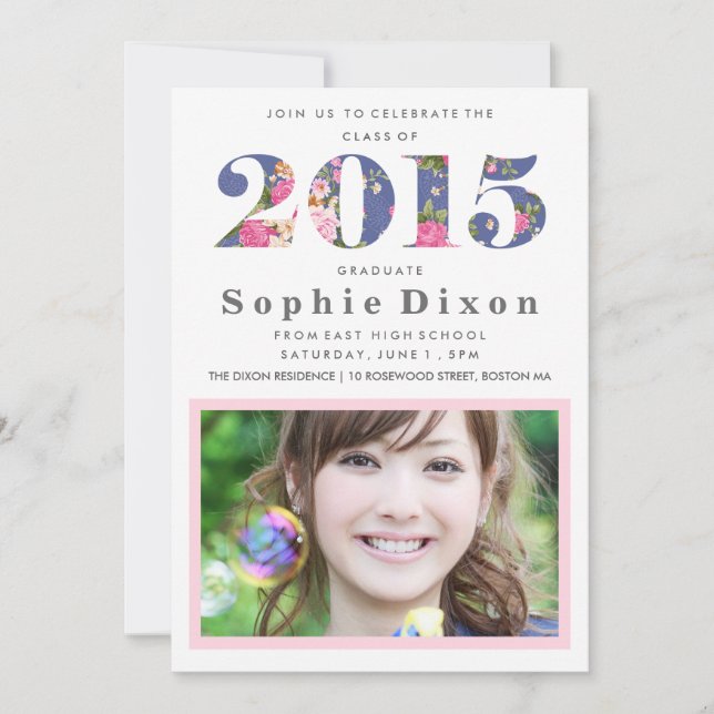 Einladung zur Vintagen Blumenjahrsgraduierung (Vorderseite)