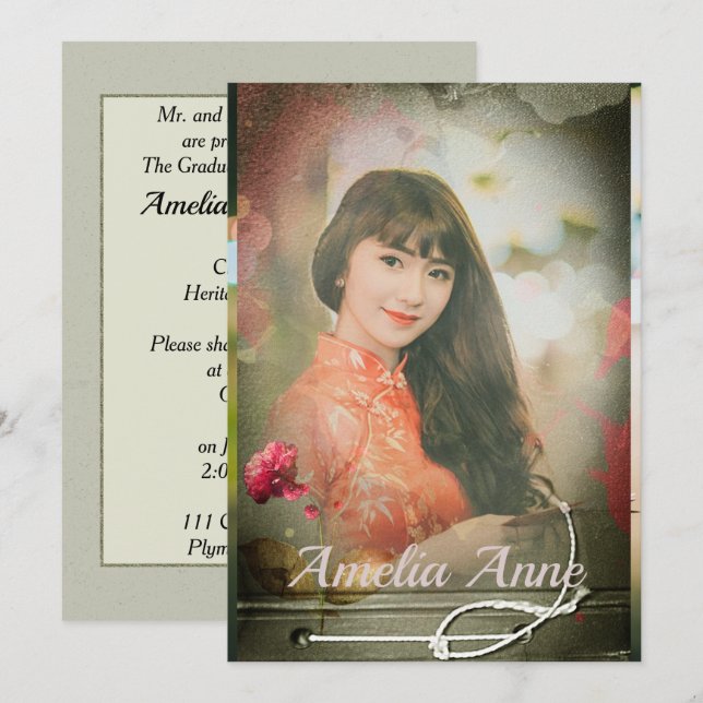 Einladung zur Vintagen Foto Graduation Party (Vorne/Hinten)