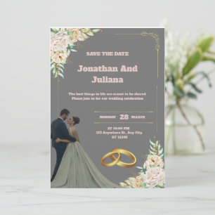 Einladung zur Vintagen grauen und roten Hochzeit