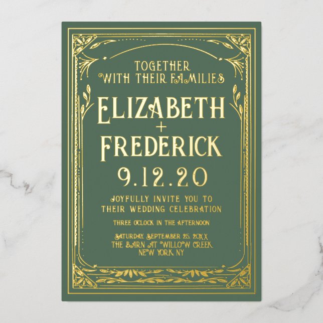 Einladung zur Vintagen Grünen Alten Hochzeit (Vorderseite)