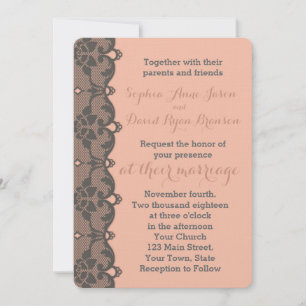 Einladung zur Vintagen Peach Grey Lace Hochzeit