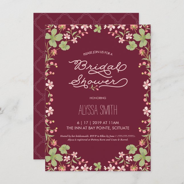 Einladung zur Vintagen Syle Bridal Dusche - Blumen (Vorne/Hinten)