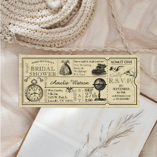 Einladung zur Vintagen Ticket Bridal Dusche
