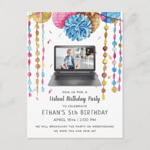 Einladung zur virtuellen Geburtstagspartei Postkarte