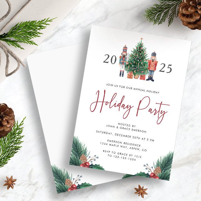 Einladung zur Weihnachtsfeier (2025 Watercolor Nutcracker Christmas Holiday Party Invitation by Painted Paperie
)