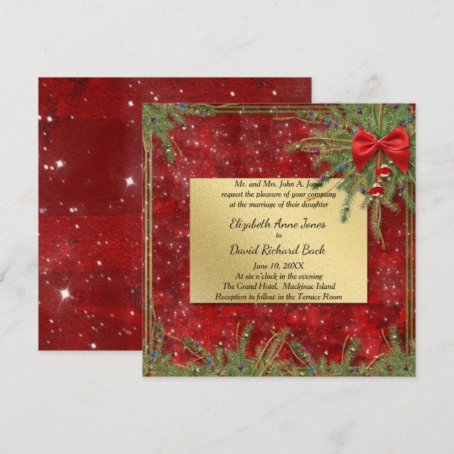 Einladung zur Weihnachtsfeier mit Gold und Rot (Vorne/Hinten)