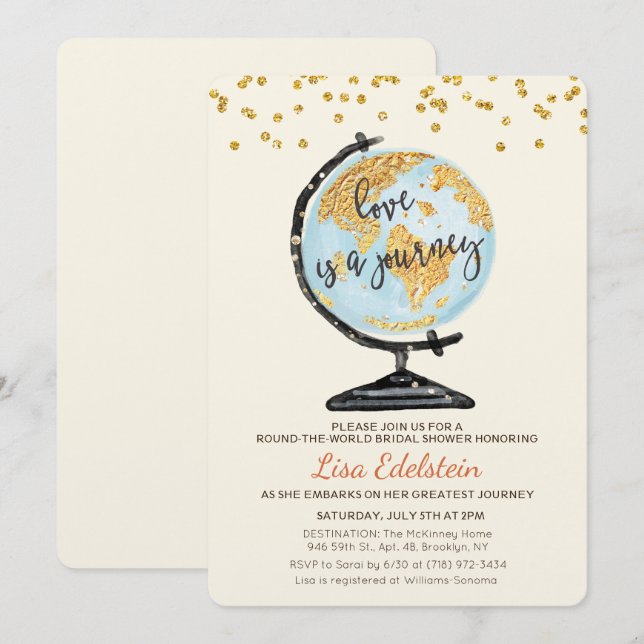 Einladung zur Weltreise Bridal Dusche (Vorne/Hinten)