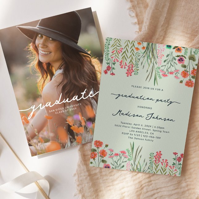 Einladung zur Wildblume-Abitur (Colorful Wildflower Graduation Party Invitation)