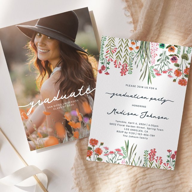 Einladung zur Wildblume-Abitur (Colorful Wildflower Graduation Party Invitation)