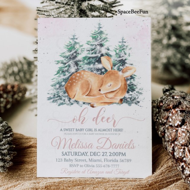 Einladung zur Winter Woodland Animal Deer Baby Dus (Winter Woodland Animal Deer Baby Shower Invitation Girl Forest animal Deer Girl Baby Shower Invite )
