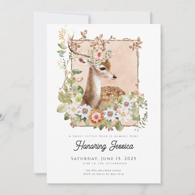 Einladung zur Woodland Manor Baby Dusche (Vorderseite)