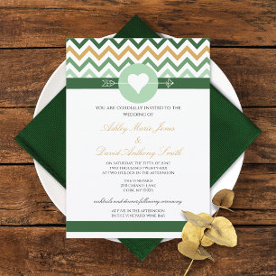 Einladung zur Zickzack Emerald Green Gold Hochzeit