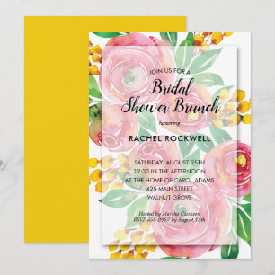 Einladungen: Aquarellfarbe Rosa Blumendusche Einladung