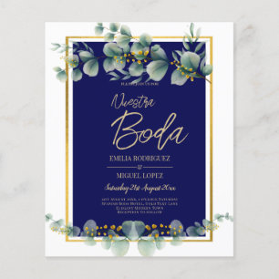 Einladungen De Boda Elegantes Navy Blue Gold Flyer