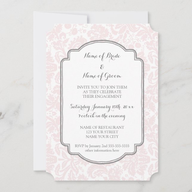 Einladungen der "Blush Grey Damask Engagement Part (Vorderseite)