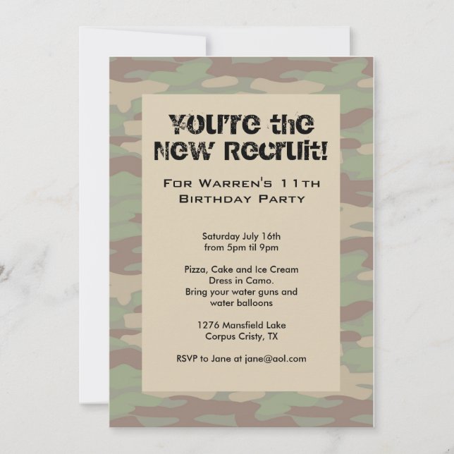 Einladungen der Boys Camouflage Army (Vorderseite)