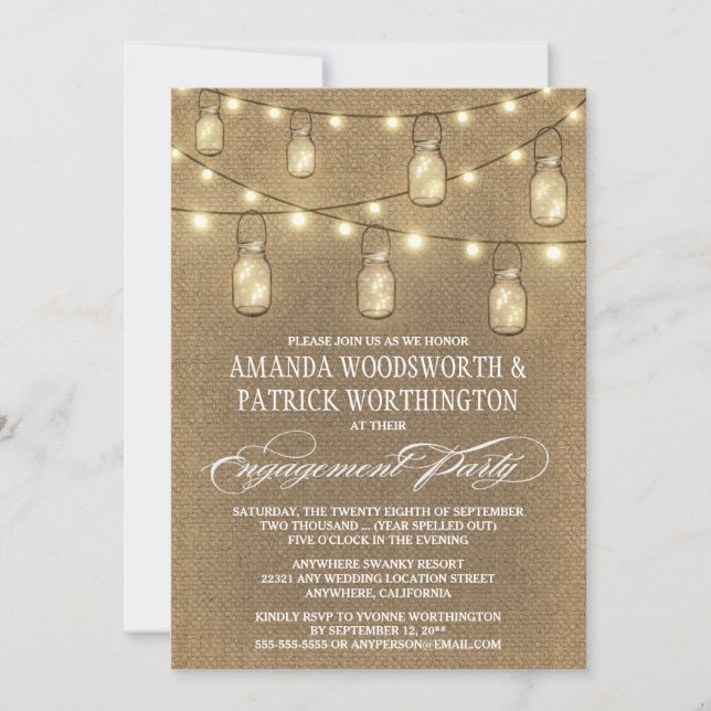 Einladungen der Burlap-Mason-Jar-Gruppe (Vorderseite)