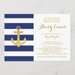 Einladungen der Nautical Navy Stripe Bat Mitzvah