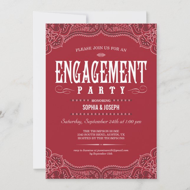 Einladungen der Red Paisley Engagement Party (Vorderseite)