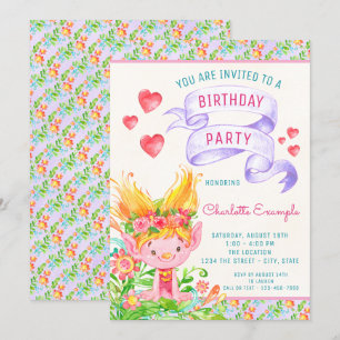 Einladungen der Troll Birthday Party