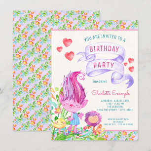 Einladungen der Troll Birthday Party