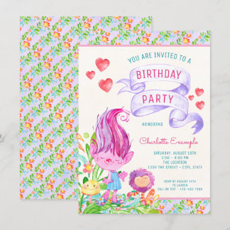 Einladungen der Troll Birthday Party