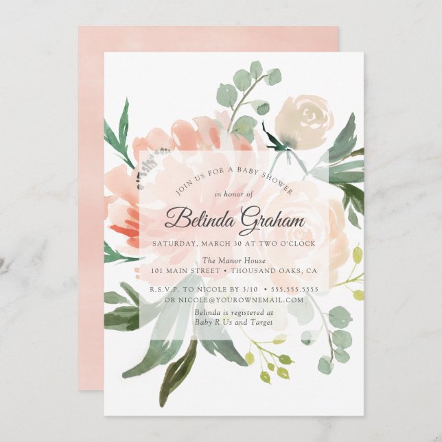 Einladungen für Babydusche | Sweet Floral 01 (Vorne/Hinten)
