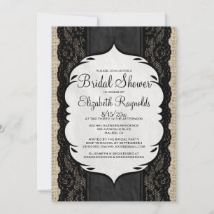 Einladungen für Black Linen Burlap Lace Bridal Dus