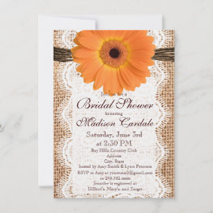 Einladungen für Burlap Orange Daisy Bridal