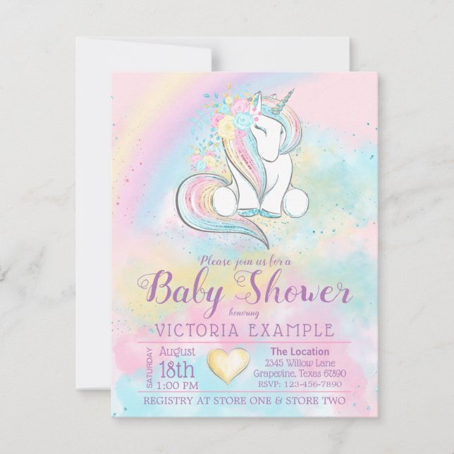 Einladungen für das Baby Unicorn Rainbow Girl (Vorderseite)