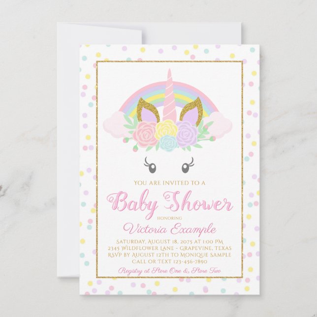 Einladungen für das Baby Unicorn Rainbow Girl (Vorderseite)