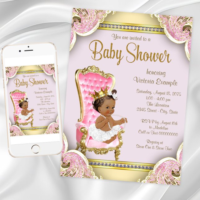 Einladungen für die afrikanisch-amerikanische Prin (African American Princess Baby Shower Invitation. Instant download and printed invitations available)