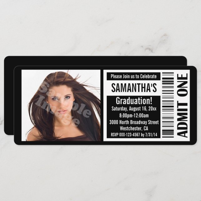 Einladungen für die Black Foto Graduation Party (Vorne/Hinten)