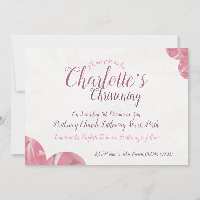 Einladungen für die Girl Taufing Rosa & Weiß Blume (Rückseite)