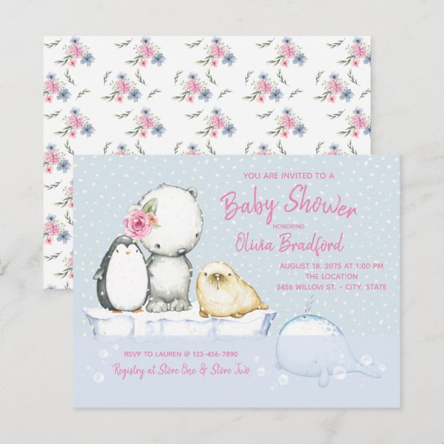 Einladungen für die Girls Winter Baby Shower (Vorne/Hinten)