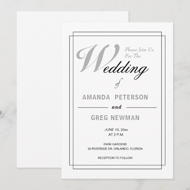 Einladungen für eine einfache Weiße Hochzeit (Vorne/Hinten)