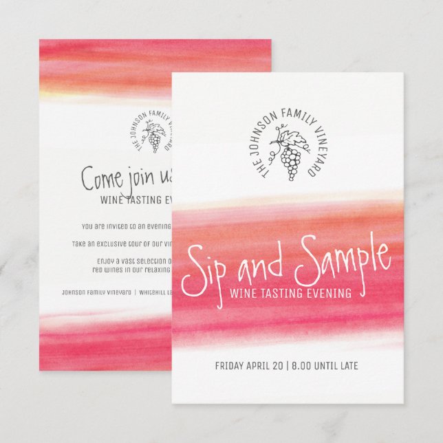 Einladungen für eine Weinprobe und eine Weinprobe (Vorne/Hinten)