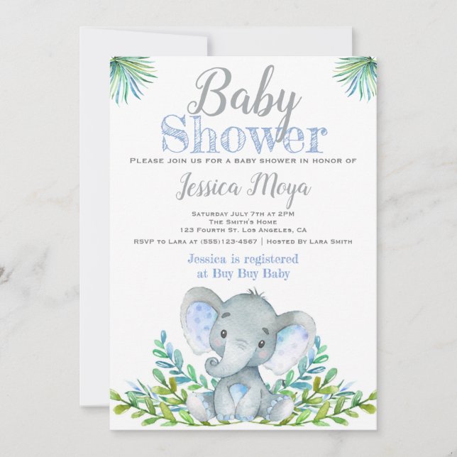 Einladungen für Elephant Baby Shower (Vorderseite)