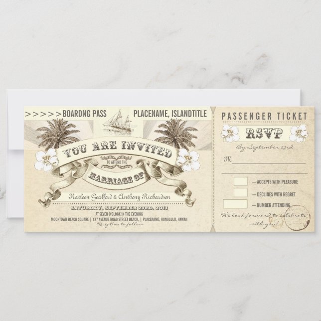 Einladungen für Hochzeiten Boarding Pass (Vorderseite)