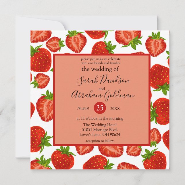 Einladungen für Hochzeiten - Erdbeeren Botanisches (Vorderseite)