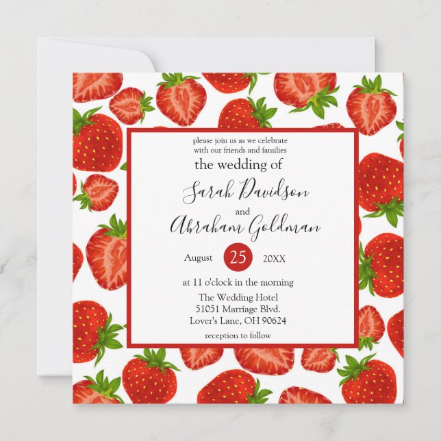 Einladungen für Hochzeiten - Erdbeeren Botanisches (Vorderseite)