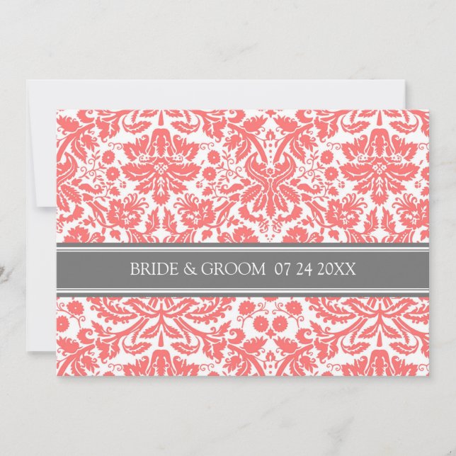 Einladungen für Hochzeiten Gray Coral Damask Muste (Vorderseite)
