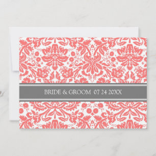Einladungen für Hochzeiten Gray Coral Damask Muste