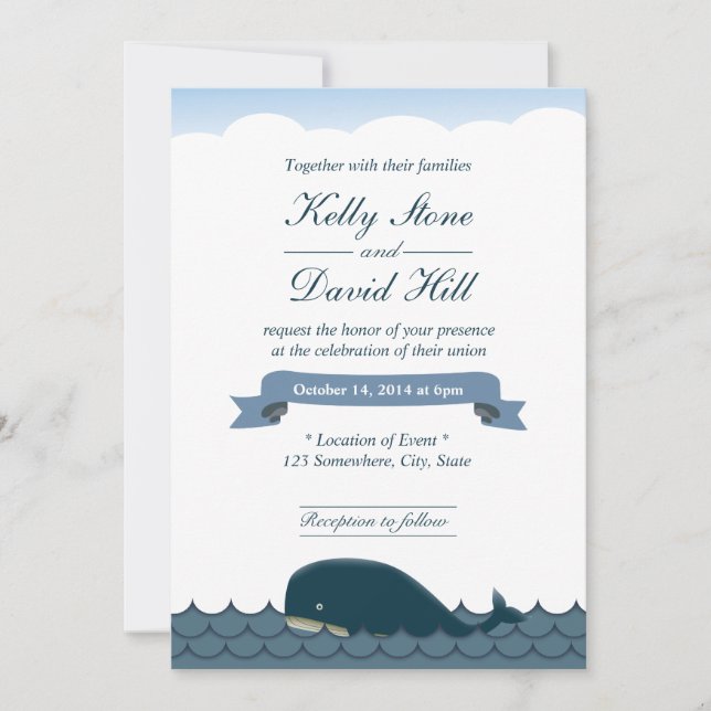 Einladungen für Hochzeiten in Classy Blue Whale &  (Vorderseite)