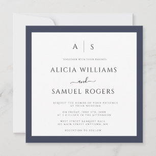 Einladungen für Hochzeiten in Navy Blue Frame Mono