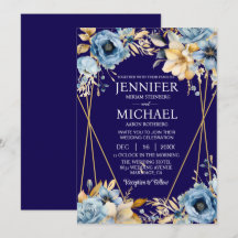 Einladungen für Hochzeiten in Navy Blue und Gold